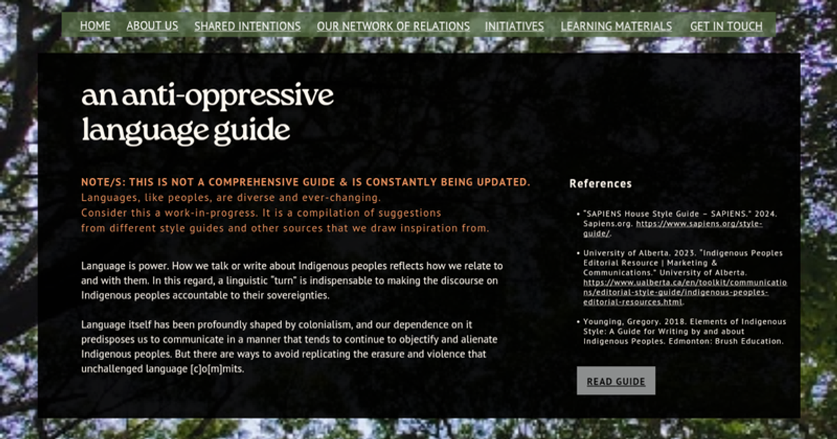 Indigenous Studies Circle - Anti-oppresive Language Guide